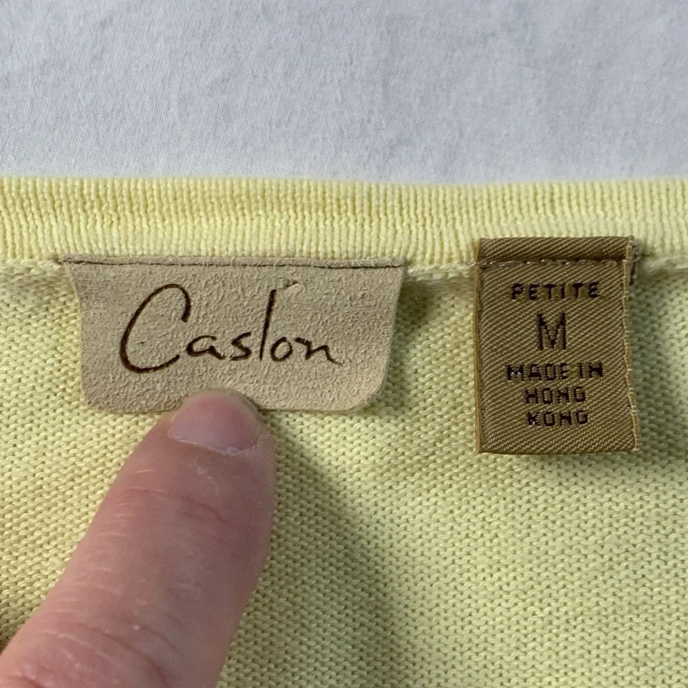 VTG Caslon Women's Petite Mp Butter Yellow 3/4 Sleeve Cotton Argyle‎ Cardigan